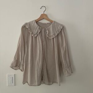 Neuflora Brown and Cream Ruffle Gingham Blouse